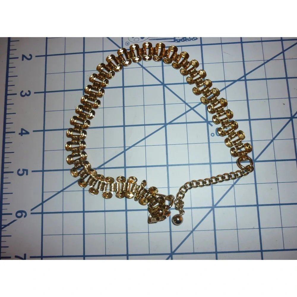 Vintage 1950 Gold Tone Gate Link Choker Necklace Textured Tank Track Mid Century